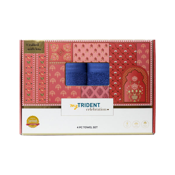 Celebration 4Pc Towel Gift set, Midnight Blue | 450 GSM Cotton