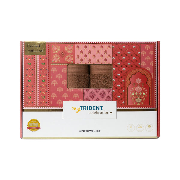 Celebration 4Pc Towel Gift set, Cafe Noir | 450 GSM Cotton