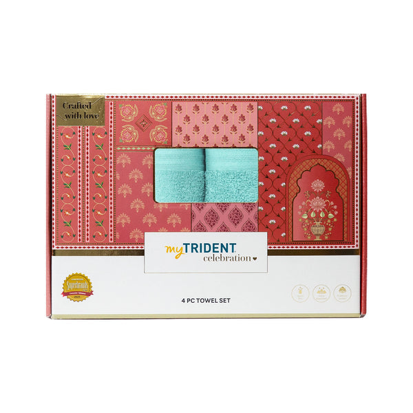 Celebration 4Pc Towel Gift set, Misty Green | 450 GSM Cotton