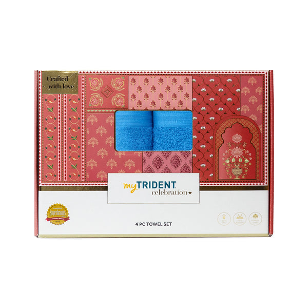 Celebration 4Pc Towel Gift set, Perfect Blue | 450 GSM Cotton
