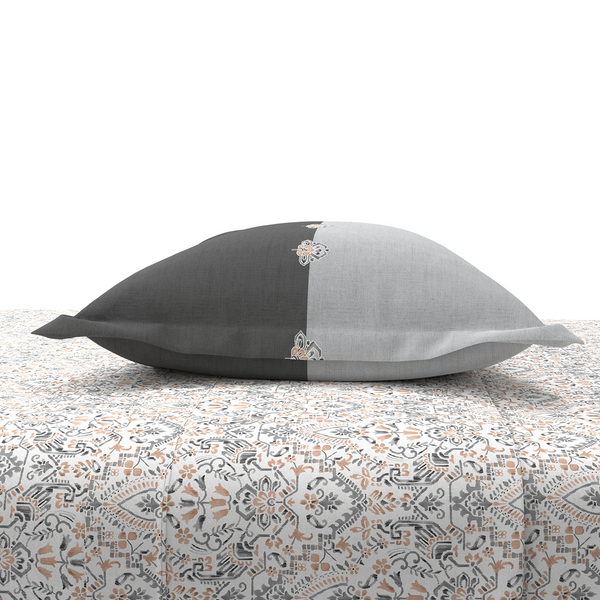 Carnival Ornate Queen Bedsheet, Mehandi Grey |144 TC Cotton| 2 Pillow Covers