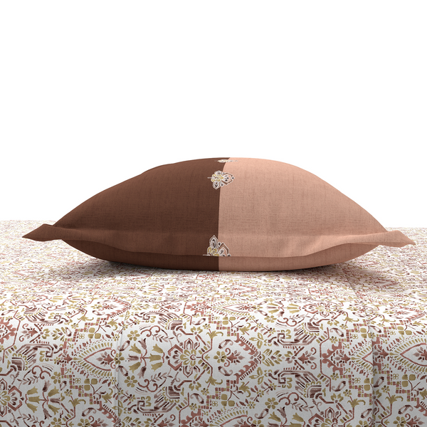 Carnival Ornate Queen Bedsheet, Mehandi Rust |144 TC Cotton| 2 Pillow Covers