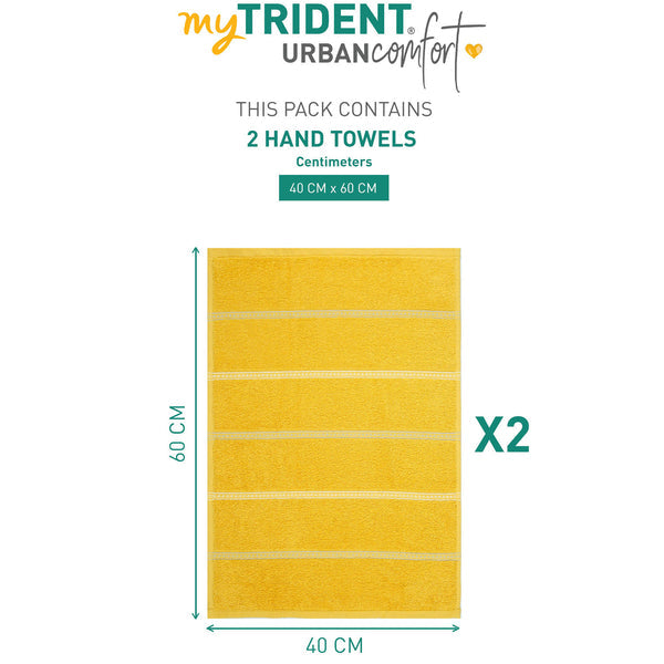 Urban Comfort 2 Pc Hand Towel Set, Drama Yellow| 450 GSM Cotton|Dry Fast