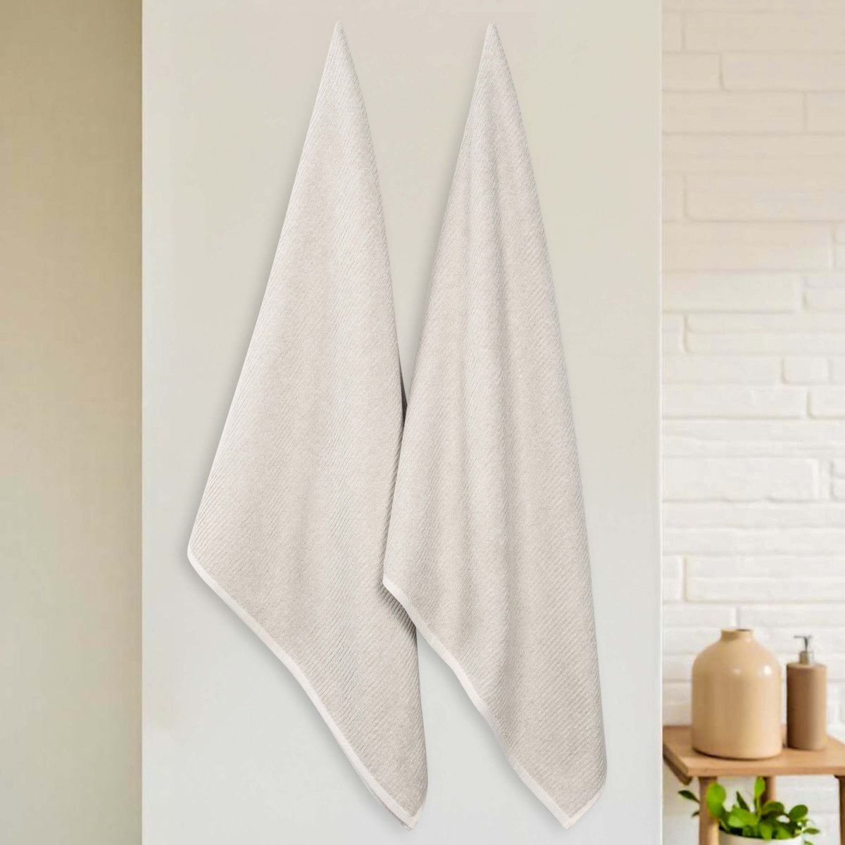 Destin Viscose Cotton Blend Medium Weight Textured Ribbed Bath Sheets (Set of 2)