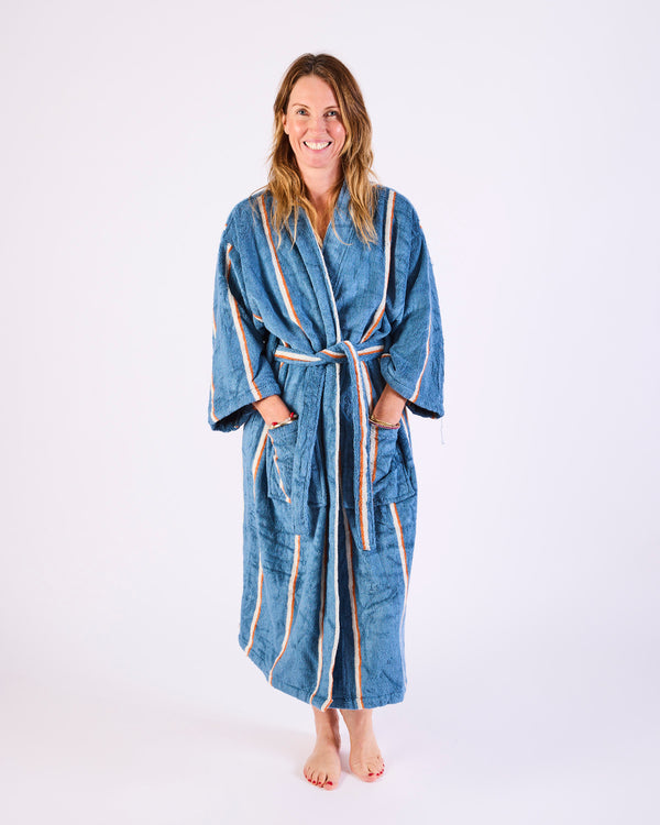 Blue Lagoon Stripe Bamboo Terry Bath Robe