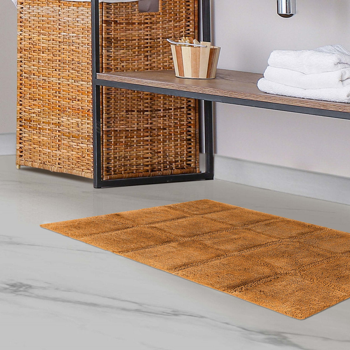 Sandcliff Checkered Cotton Non-Skid Machine Washable 2 Piece Bathroom Rug Set