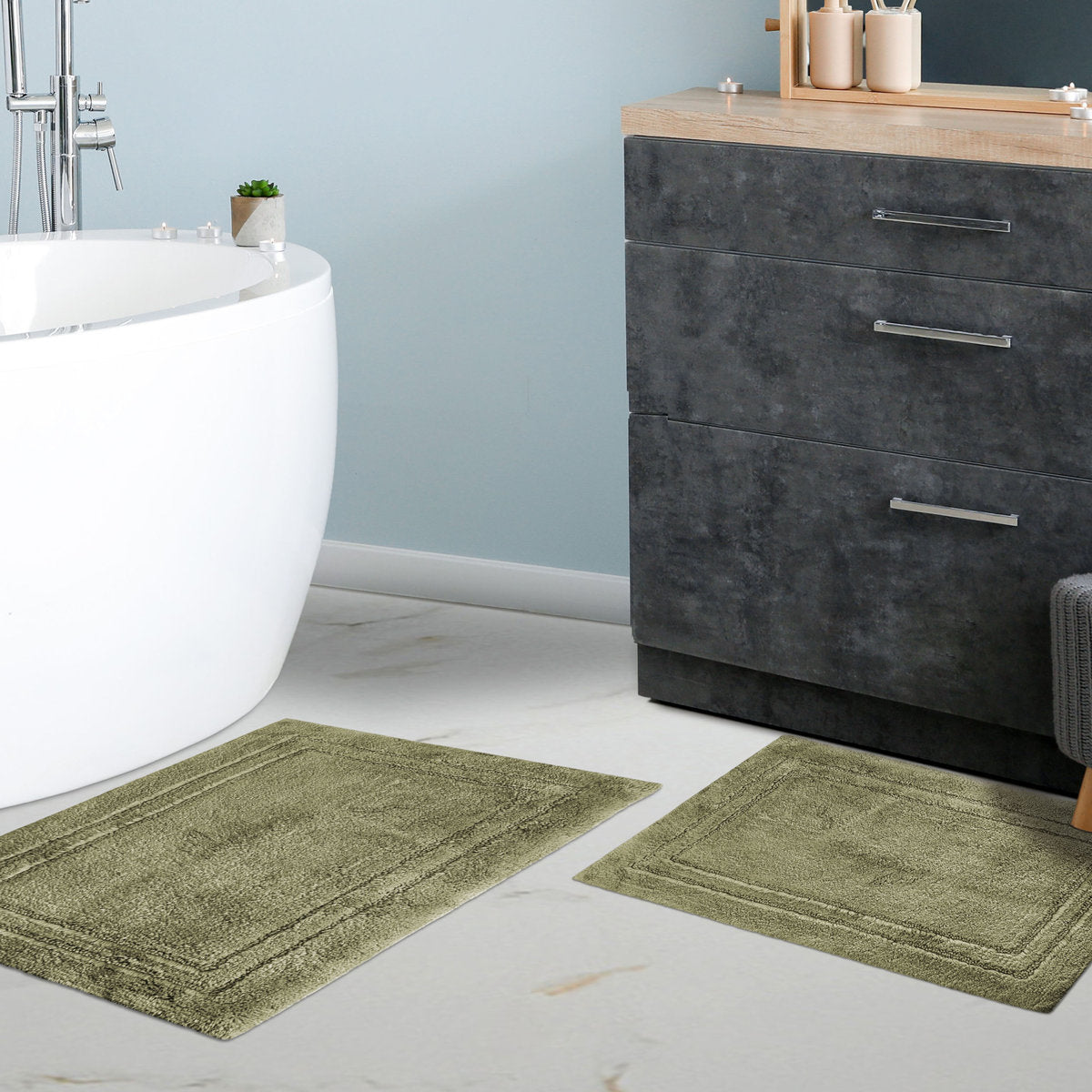 Sandcliff Cotton Non-Skid Machine Washable 2 Piece Bathroom Rug Set