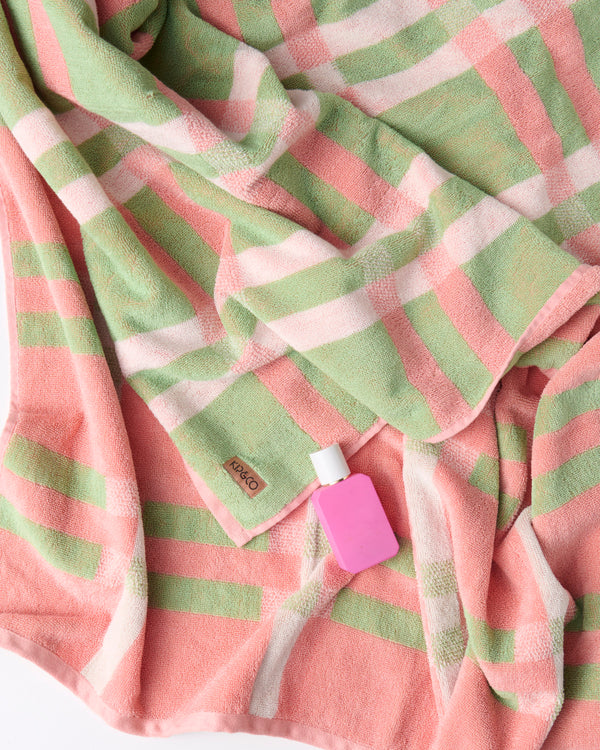 Pistachio Tartan Terry Bath Sheet / Beach Towel