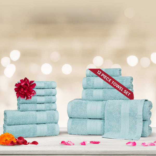 Soft Comfort 12Pc Towel Set, Nile Blue|509 GSM Cotton|Air Rich Technology